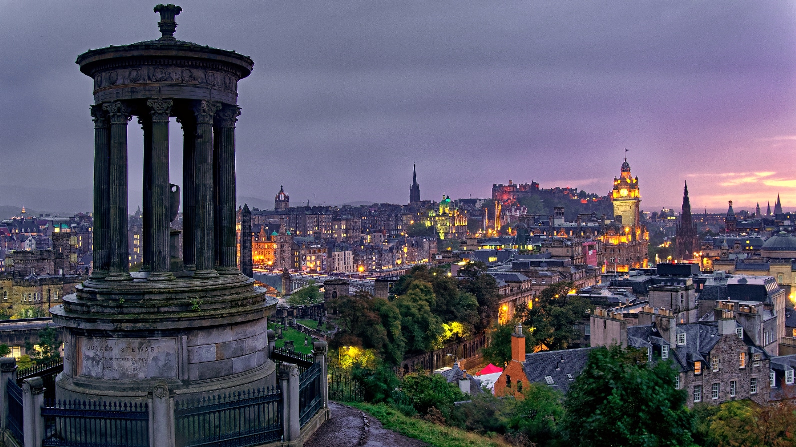 View of Edinburgh at dusk from Calton Hill