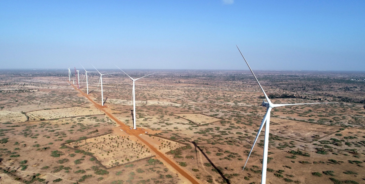 Aerial view of Parc Eolien Taiba N’Diaye wind turbines