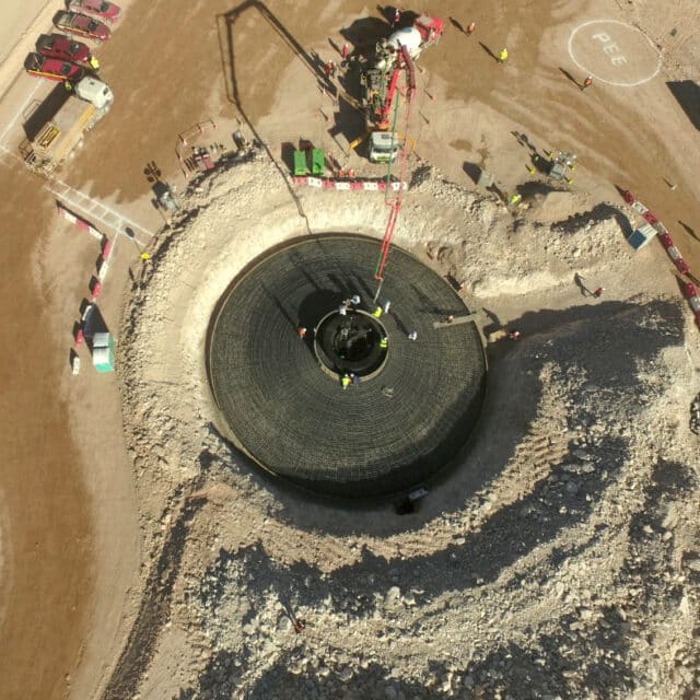 aerial top view of turbine foundation concrete pour