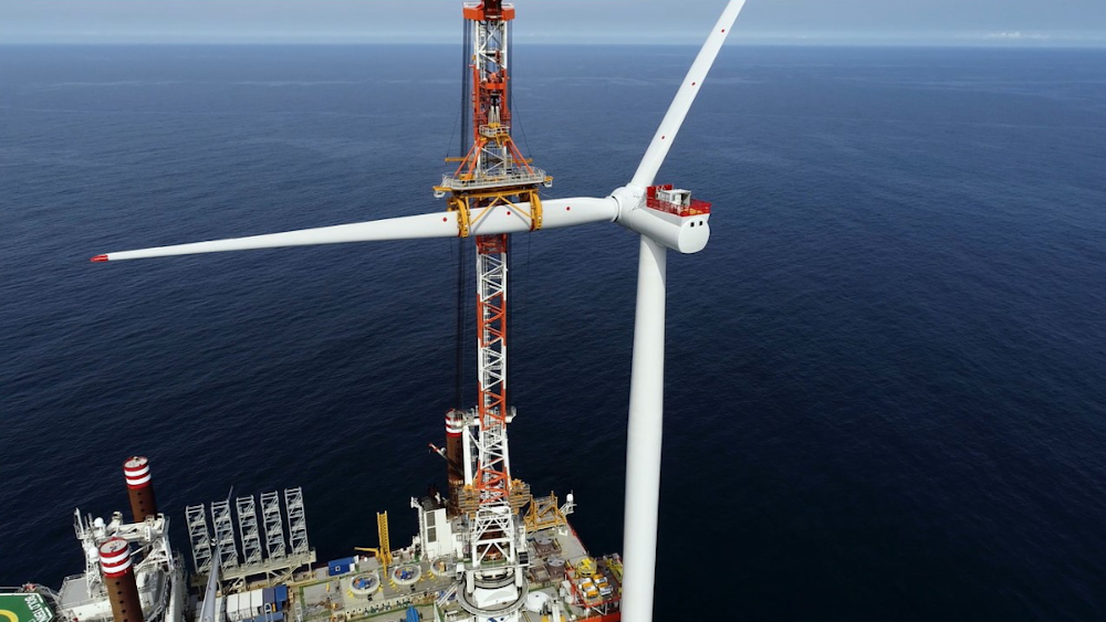 A turbine at the world's largest offshore wind farm
