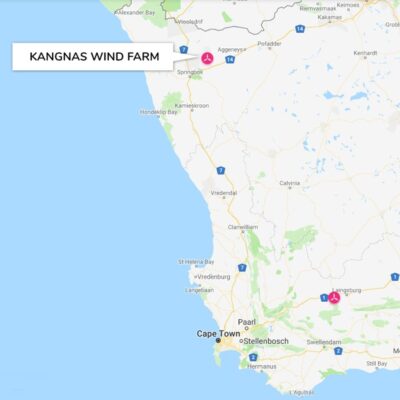 Map of South Africa's Northern Cape province with location of Kangnas Wind Farm