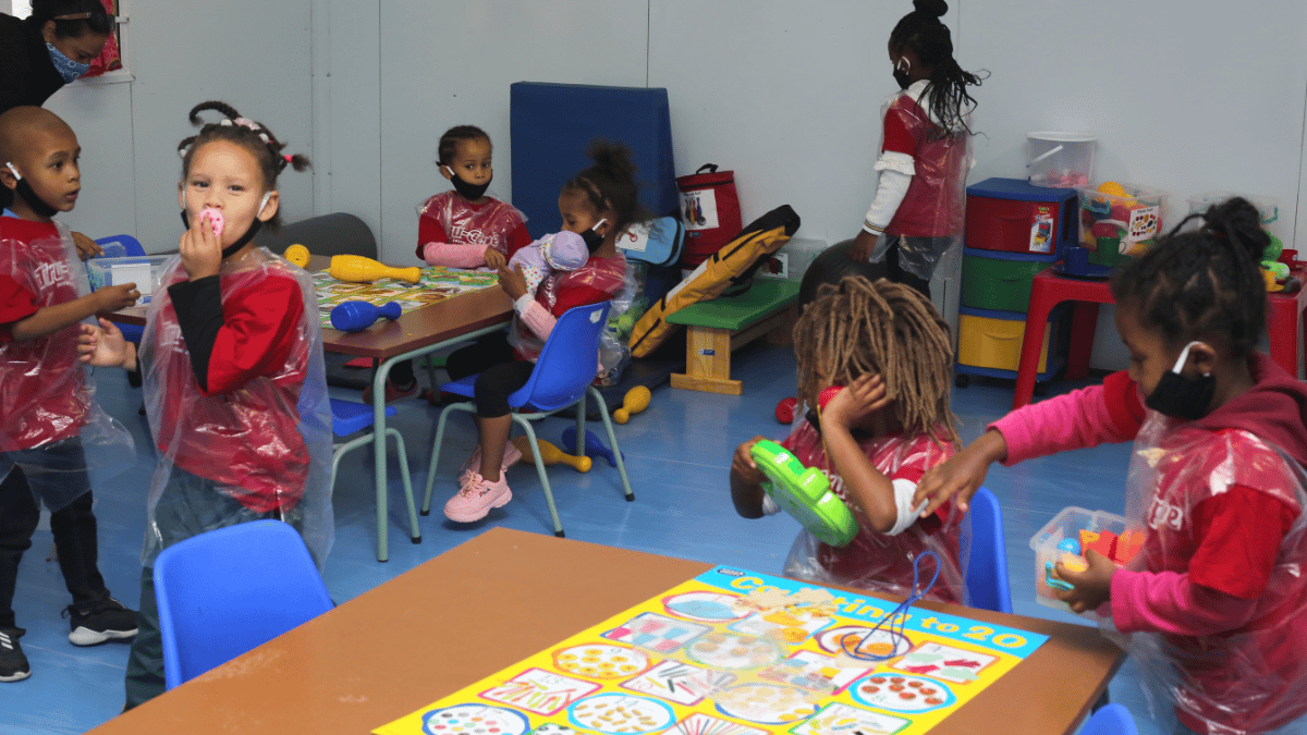 young children doing activities in new pre-school classroom
