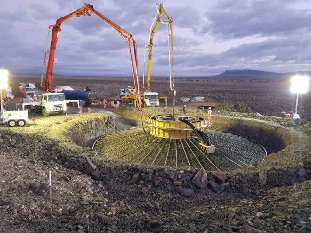 low emissions concrete being poured into a wind turbine foundation