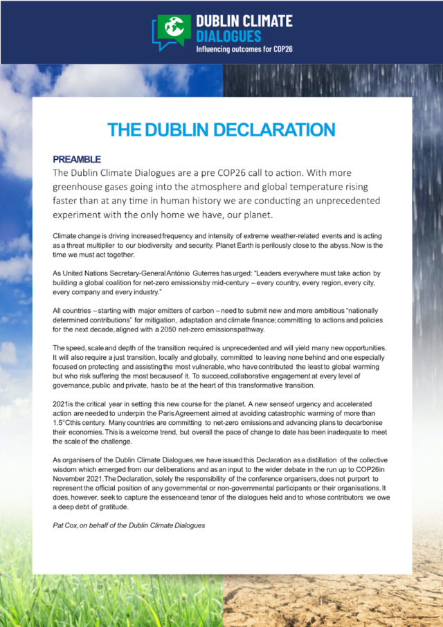 A picture of the written document The Dublin Declaration