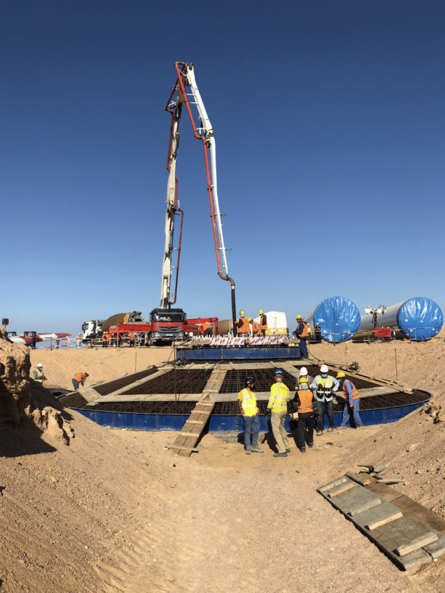 Construction workers at an onshore wind farm