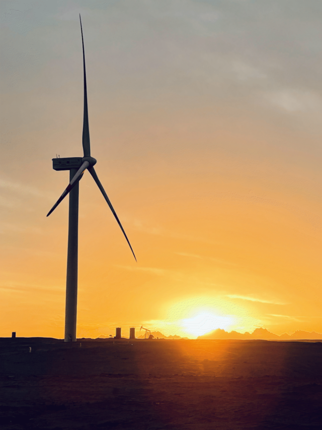 Onshore Wind Farm at Sunset