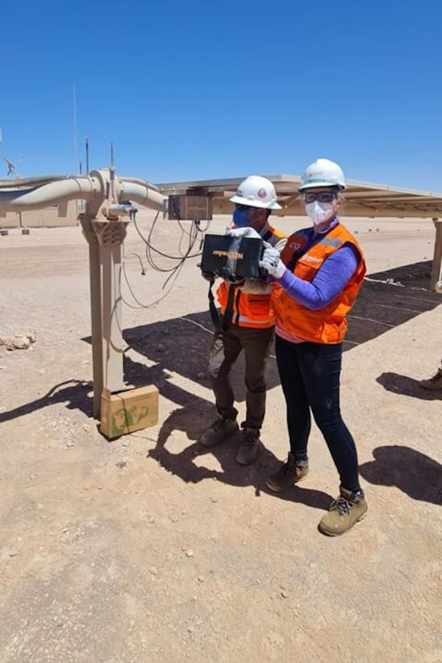 Group CEO Mary Quaney testing solar tracking system at a solar park