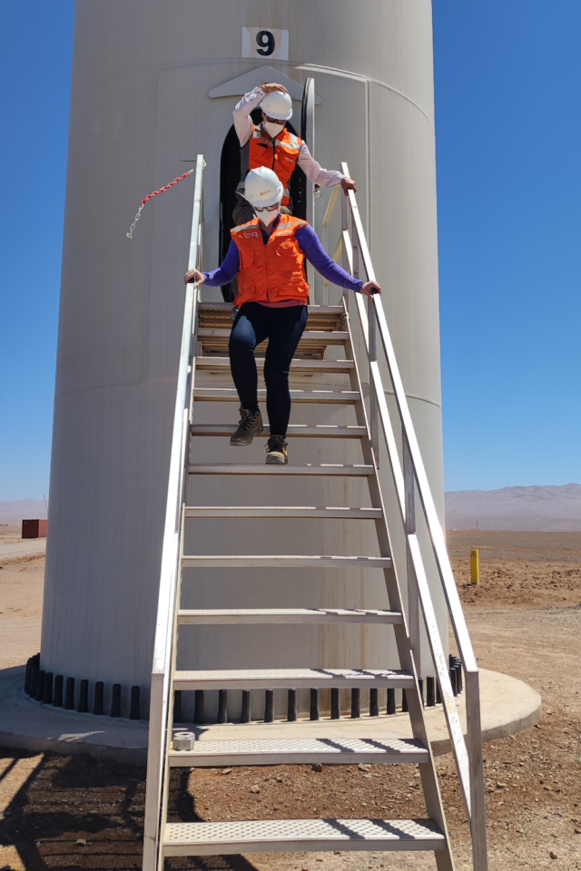 Group CEO Mary Quaney exiting wind turbine in Chile