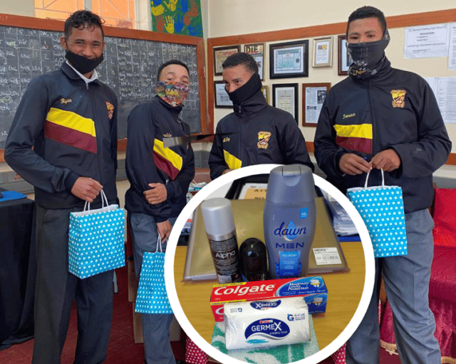 Schoolboys and toiletry pack contents