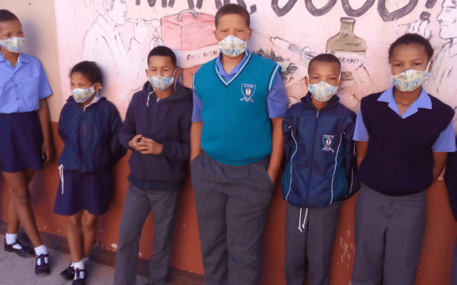 Schoolchildren wearing Covid masks