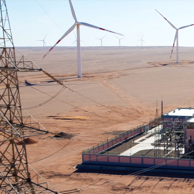 Wind turbines in desert setting - West Bakr wind farm
