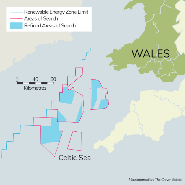 Crown Estate seabed options map off the coast of Wales