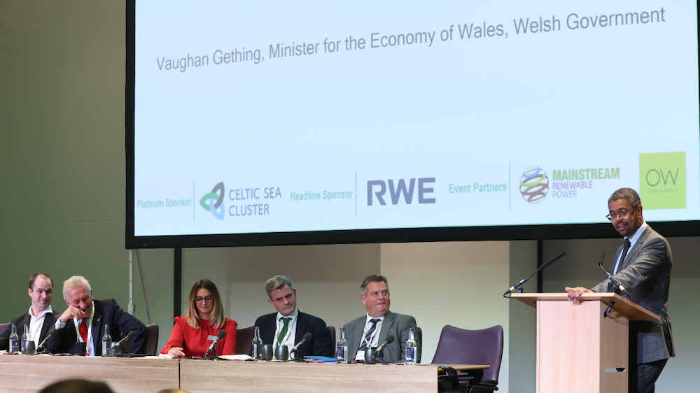 Welsh Economy Minister Vaughan Gething speaking at the Future energy Wales conference